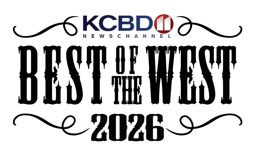 Bold Western-style text reads 'Best of the West 2026' with decorative swirls. Above, 'KCBD NewsChannel' logo features modern font and a red emblem.