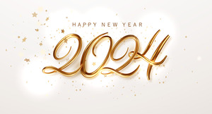 The words “Happy New Year 2024” in gold
